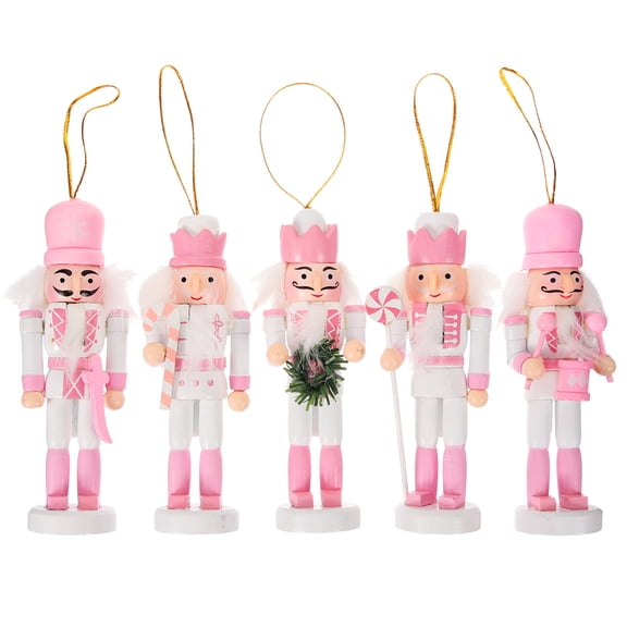 EXHUMKY BERTDOMD 5pcs Natural Wood Nutcracker Set Decorative Ornaments for Home Office Holiday Seasonal Decor