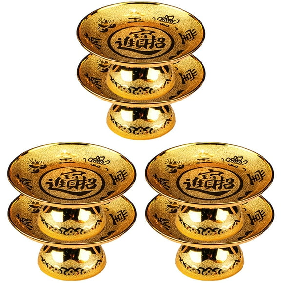 BERTDOMD 6 pcs Golden Footed Offering Plate Temple Fruit Tray Snack Plate Wealth God Offering Plate