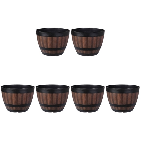 BERTDOMD 6-Pack Thick Wooden Flower Pots Plant Containers Simulated Buckets for Indoor Outdoor Garden Decor