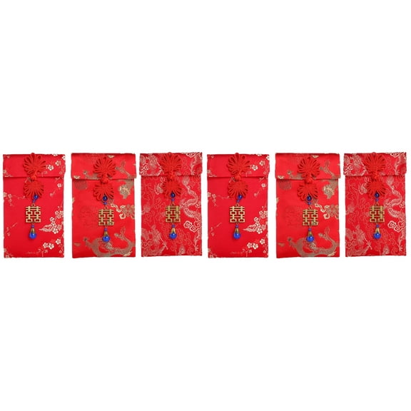 BERTDOMD 6-Pack Chinese Red Envelopes for Spring Festival, Lucky Money Bags with Embroidered Designs, Random Styles Included