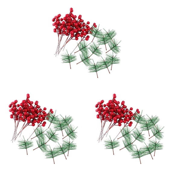 EXHUMKY 60Pcs Artificial Flower Branches with Green and Red Froth Berries Christmas Decoration Ornaments