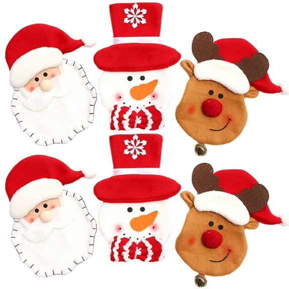 BERTDOMD 6pcs Christmas Non-Woven Tableware Cover Dinner Tool Suit (Red White Brown)