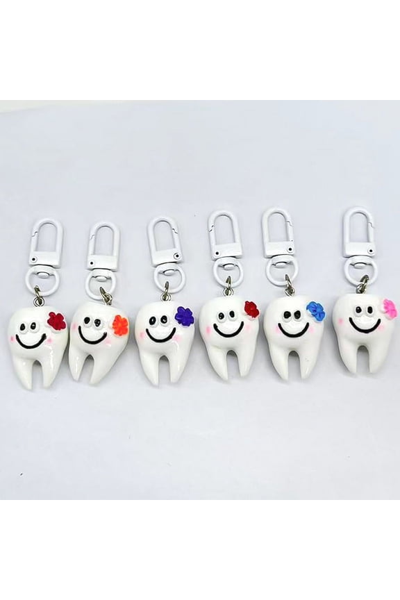 6-Pack Cute Cartoon Tooth Keychains Set, Fun Hanging Charms, Perfect Party Favors for Kids, Teens, and Adults