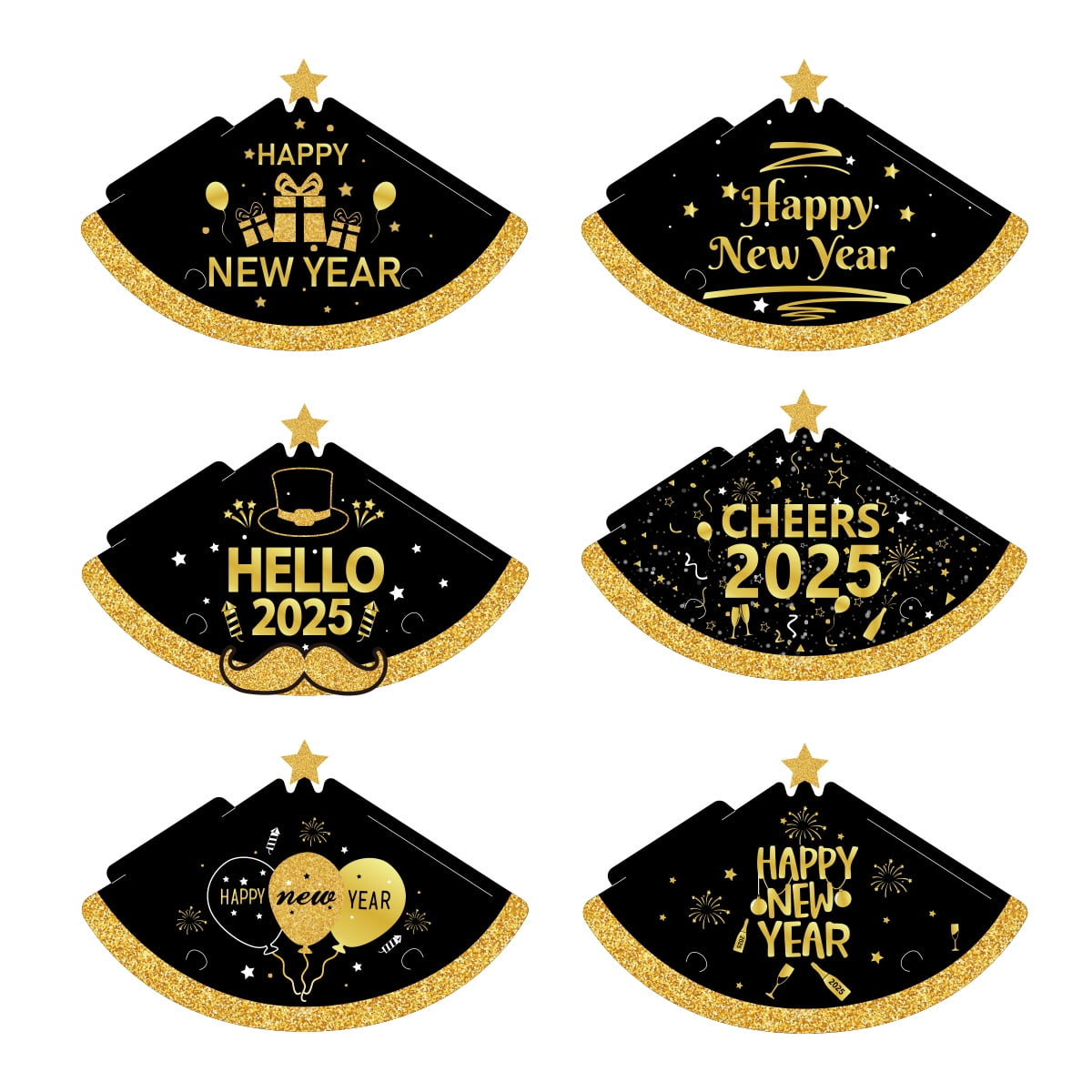 BERTDOMD 6pcs Happy New Year Party Hats Paper Cone Hats 2025 New Years Eve Party Hats Headbands Tiaras For Count Down Party Supplies