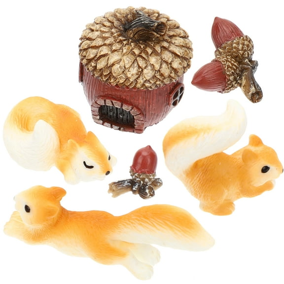 BERTDOMD 6pcs Mini Squirrel Pine Cone Figurine Mini Garden Moss Micro Landscape Decoration