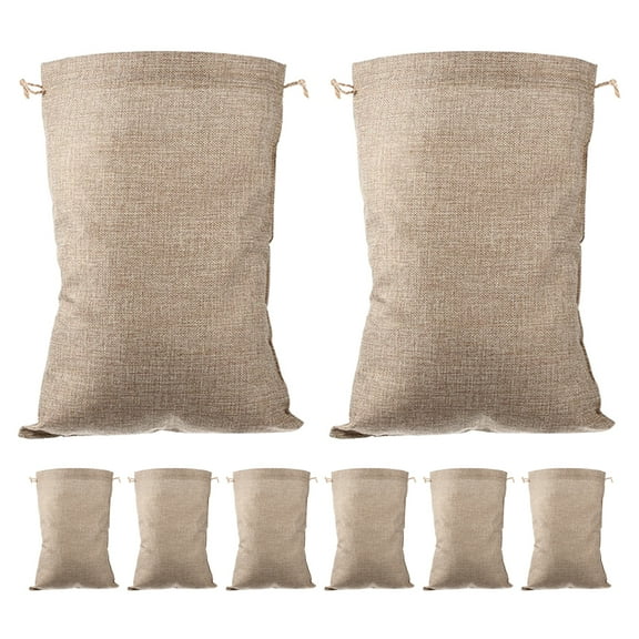 EXHUMKY BERTDOMD Khaki Burlap Reusable Drawstring Bags for Vegetable and Fruit Storage and Organization