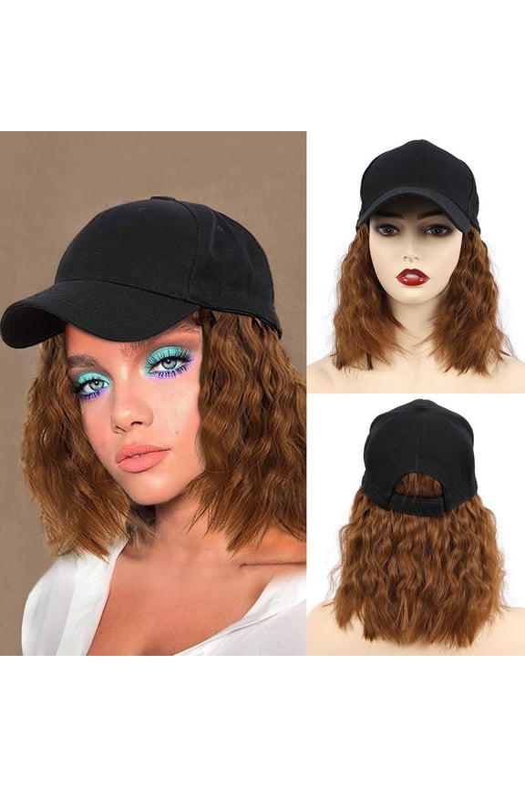 Baseball Cap with Attached Short Curly Hair Extensions for Women, Unisex Stylish Hat, Perfect for Hair and Fun Decoration