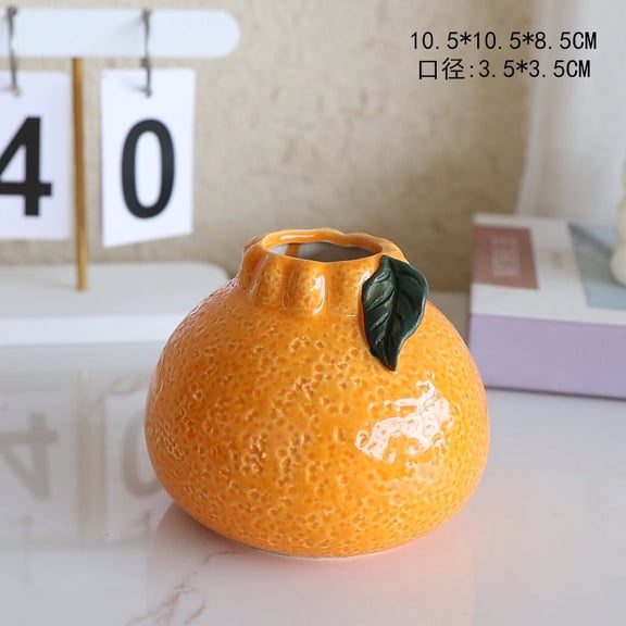 EXHUMKY Ceramic Orange Vase Unique Fruit Design for Home Decor Ceramic Flower Holder