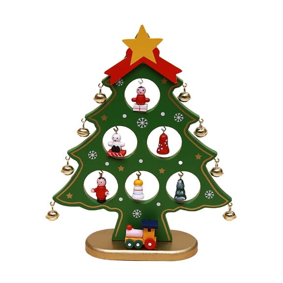 BERTDOMD Mini Wooden Christmas Tree Ornament for Desktop, Kids, Home, Party, Kindergarten Holiday Decoration in Green