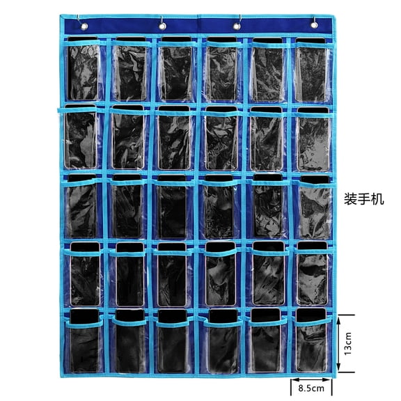 BERTDOMD Clear Pocket Chart Organizer for Classroom Cell Phones and Calculators with Hooks and 30 Number Stickers, Hanging Storage Solution