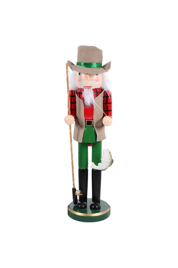 RENACLIPY BERTDOMD Traditional Wooden Fishing Man Shaped Nutcracker Home Decoration