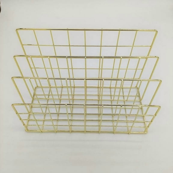 EXHUMKY BERTDOMD Golden Iron Desktop Mail Sorter with 3-Slot File Organizer Rack for Office and Home Storage Solutions