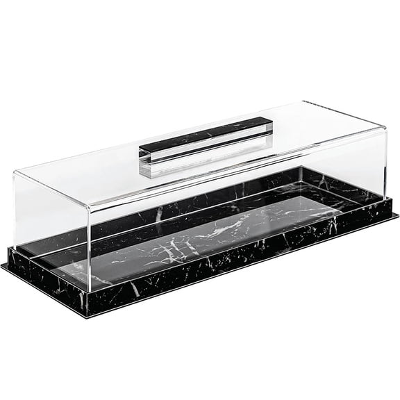 BERTDOMD Acrylic Rectangular Cake Tray with Marble Pattern and Clear Lid, Pastry Display Case, Dessert Holder, Serving Platter Stand