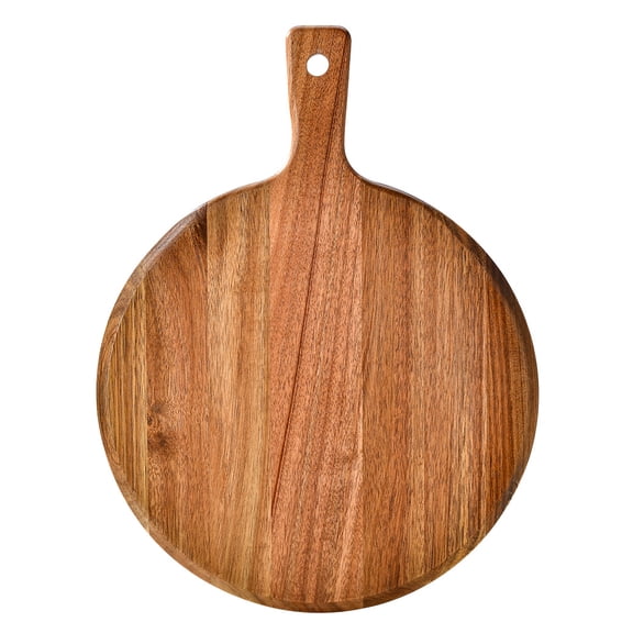 EXHUMKY Light Brown Wood Round Pizza Tray for Serving, Cutting, and Presentation - Kitchen Serving Board