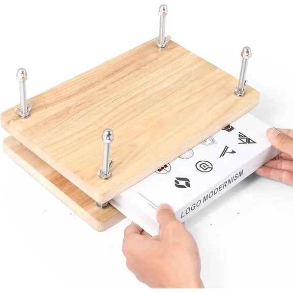 EXHUMKY Wooden Book Press for Bookbinding with Solid Wood and Metal Frame, Khaki Finish, Compact and Sleek Design