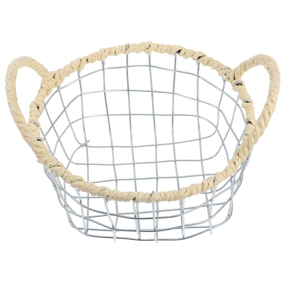 EXHUMKY  Woven Iron Wire Fruit and Bread Storage Basket Silver Handheld Design for Countertop Use