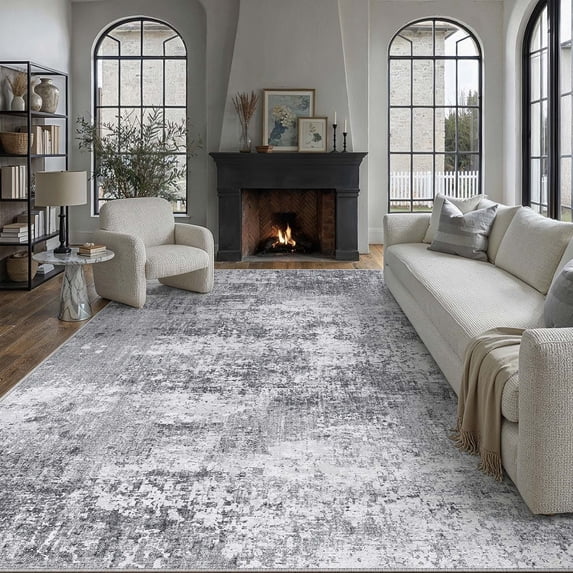 BERTHMEER 10' x 12' Large Abstract Area Rugs Contemporary Modern Rugs for Living Room Bedroom Office Dining Room Non Slip Washable Neutral Indoor Rugs, Gray