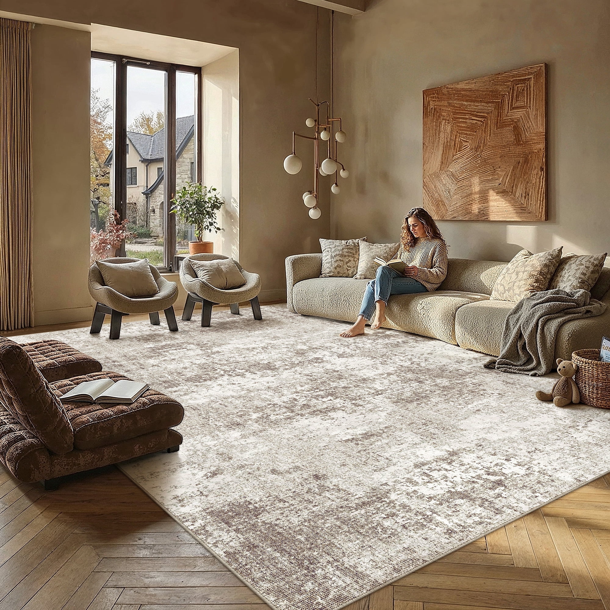 berthmeer 10'x12' large area rugs for living room bedroom dining room office abstract modern contemporary washable non slip, beige