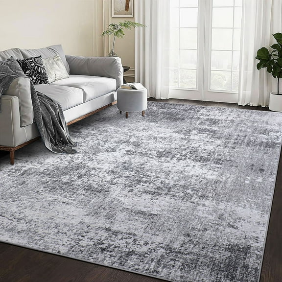BERTHMEER 10' x 14' Gray Abstract Area Rugs for Living Room Bedroom Dining Room Office Farmhouse Distressed Stain Resistant Machine Washable Non-slip