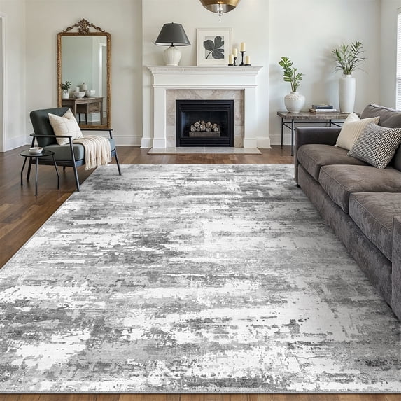 BERTHMEER 10'x14' Gray Abstract Area Rugs for Living Room Bedroom Dining Room Office Farmhouse Distressed Stain Resistant Machine Washable Non-slip