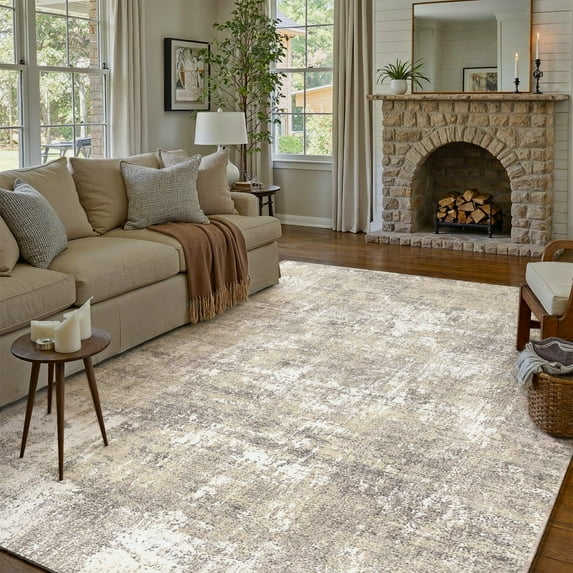 BERTHMEER 10'x14' Large Area Rugs for Living Room Bedroom Dining Room Farmhouse Machine Washable Non-slip, Beige Gray