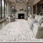 BERTHMEER 10x14 Large Vintage Area Rugs Oriental Rugs Washable Carpets for Living Room Bedroom Dining Room Throw Rugs Non-slip, Gray