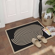 BERTHMEER 2'x3' Easy Jute Small Washable Rugs for Entryway Entrance Doorway Kitchen Laundry Farmhouse Indoor Outdoor Neutral Non Slip Jute Rugs Stripes Geometric Modern Doormats, Black