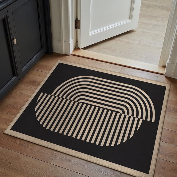 BERTHMEER 2'x3' Easy Jute Small Washable Rugs for Entryway Entrance Doorway Kitchen Laundry Farmhouse Indoor Outdoor Neutral Non Slip Jute Rugs Stripes Geometric Modern Doormats, Black