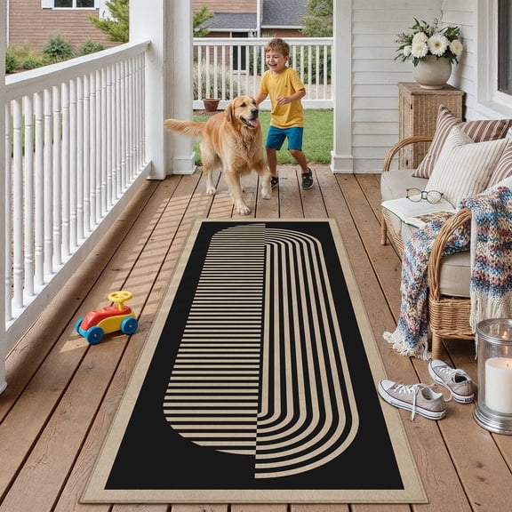 BERTHMEER 2'x6' Easy Jute Runner Rugs for Hallway Bedroom Entryway Entrance Kitchen Laundry Indoor Outdoor Non Slip Contemporary Throw Door Mat Stripes Geometric Modern Runner Rugs, Black