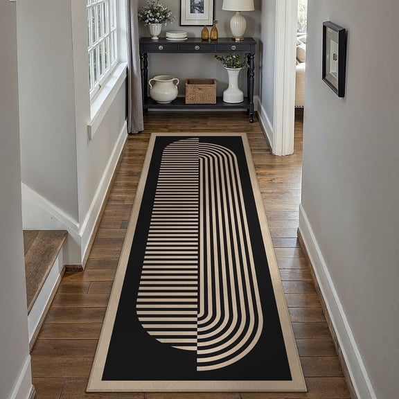 BERTHMEER 2'x6' Easy Jute Runner Rugs for Hallway Bedroom Entryway Entrance Kitchen Laundry Indoor Outdoor Non Slip Contemporary Throw Door Mat Stripes Geometric Modern Runner Rugs, Black