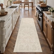 BERTHMEER 2'×6' Runner Rugs for Hallway Washable Kitchen Bedroom Entryway Beige Non Slip Vintage Oriental Traditional Distressed Bathroom Laundry Runner Rugs