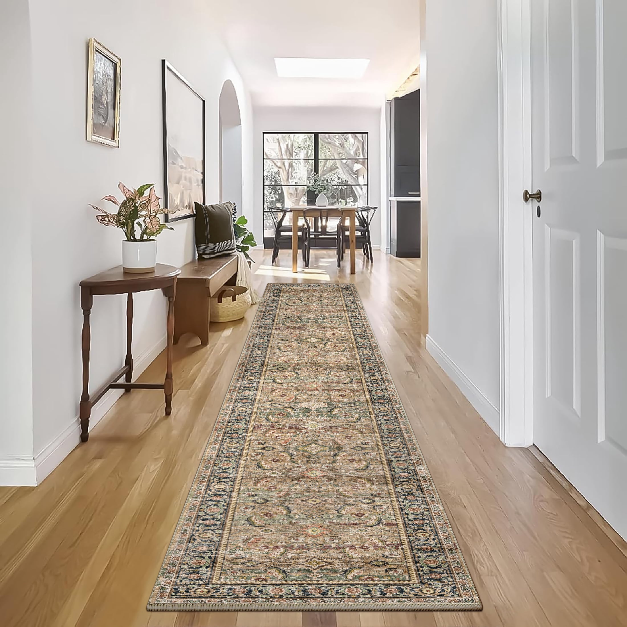 BERTHMEER 2.6'x12' Runner Rugs for Hallway Bedroom Corridor Entryway Kitchen Oriental Vintage Traditional Oriental Distressed Non Slip Indoor Washable Runner Rugs,Brown