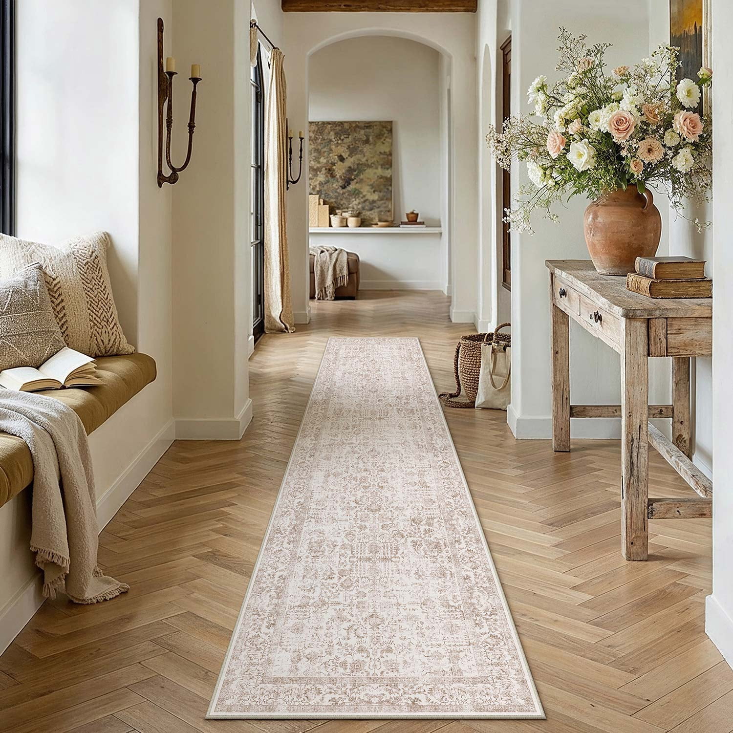 berthmeer 2.6'x8' runner rugs for hallway bathroom bedroom entryway kitchen non slip oriental vintage traditional distressed indoor washable runner rugs,brown