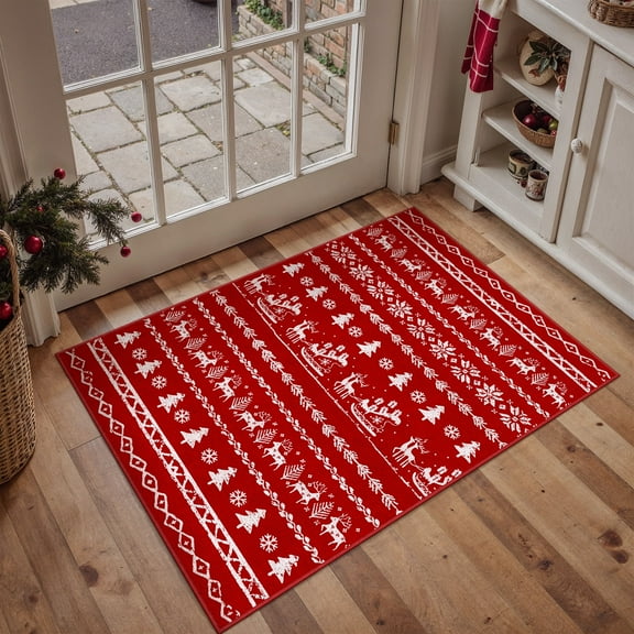 BERTHMEER 2'X3' Christmas Area Rug Christmas Rugs for Indoor Entryway Entrance Kitchen Soft Machine Washable Non-slip Rug,Red
