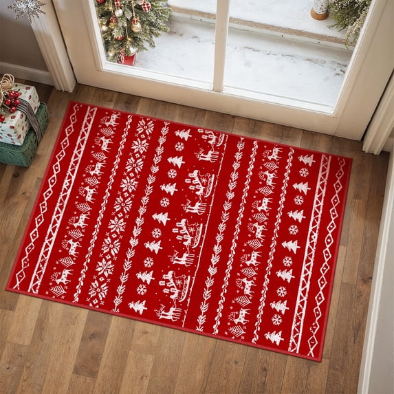 BERTHMEER 2'X3' Christmas Area Rug Christmas Rugs for Indoor Entryway Entrance Kitchen Soft Machine Washable Non-slip Rug,Red