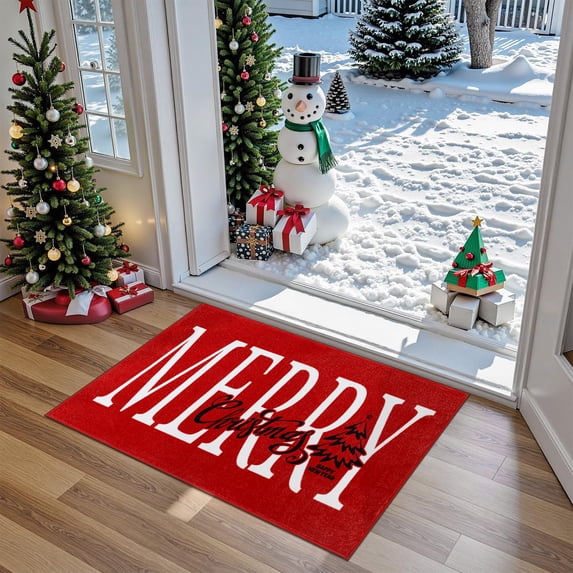 BERTHMEER 2'X3' Christmas Rug Washable Indoor Door Mat Red Kitchen Non-slip Soft Low Pile Accent Rug for Bedroom Bathroom,Red