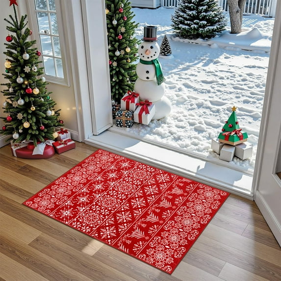 BERTHMEER 2'X3' Christmas Rugs for Indoor Entrance Entryway Kitchen Washable Non-slip Front Door Mat,Red