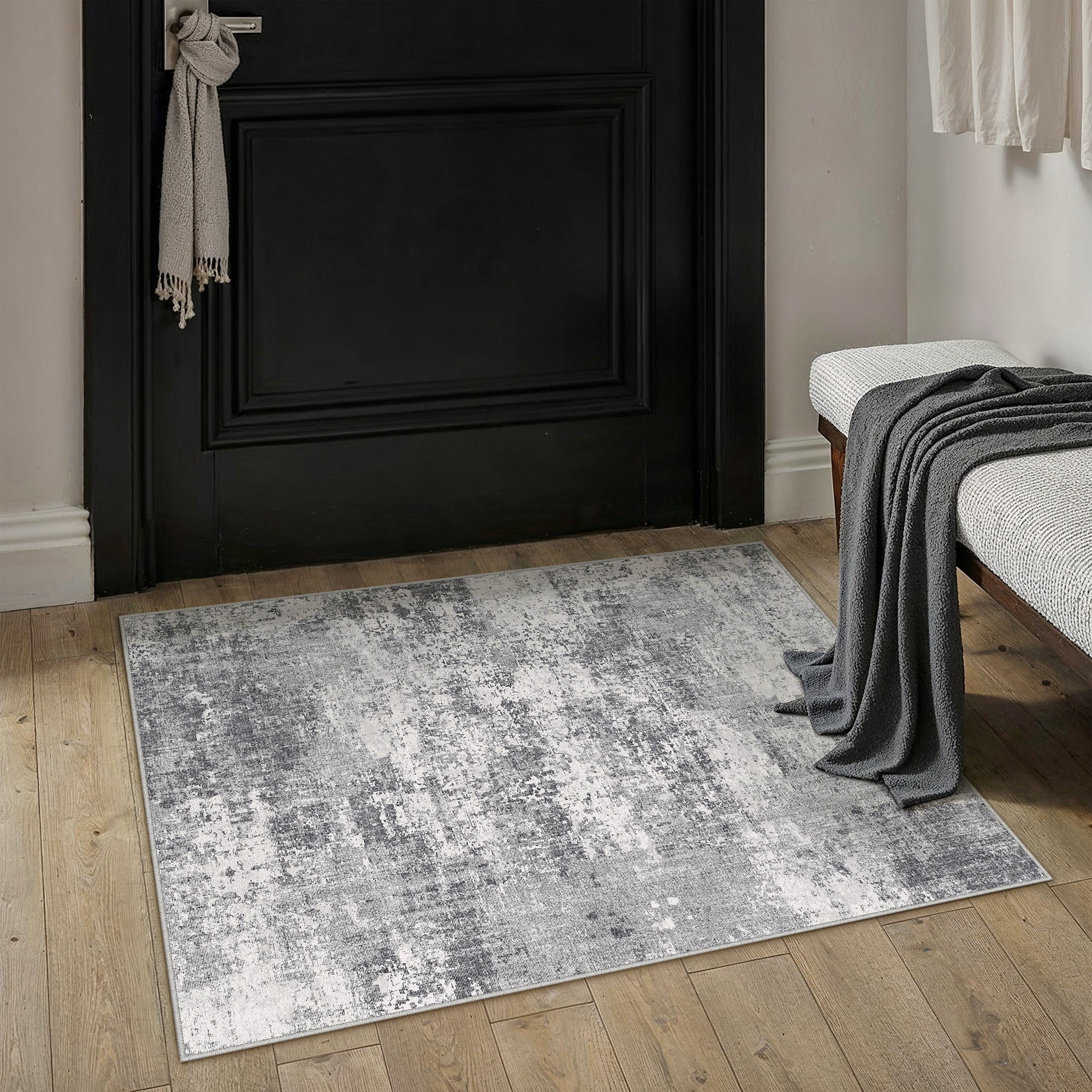 berthmeer 2' x 3' abstract area rugs for living room bedroom dining room office farmhouse distressed stain resistant machine washable non-slip
