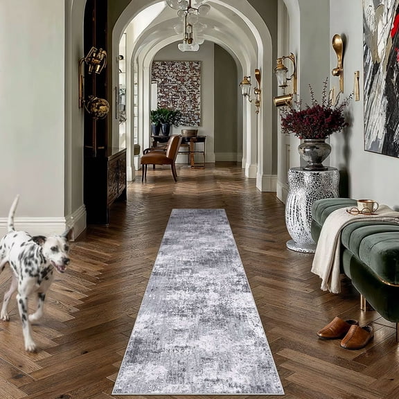 BERTHMEER 2' x 6' Abstract Hall Runner Rugs non-slip, Gray