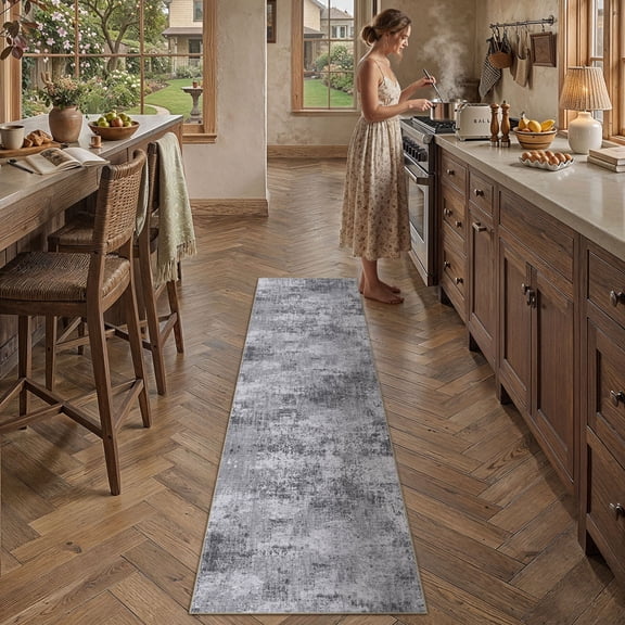 BERTHMEER 2' x 6' Abstract Hall Runner Rugs non-slip, Gray