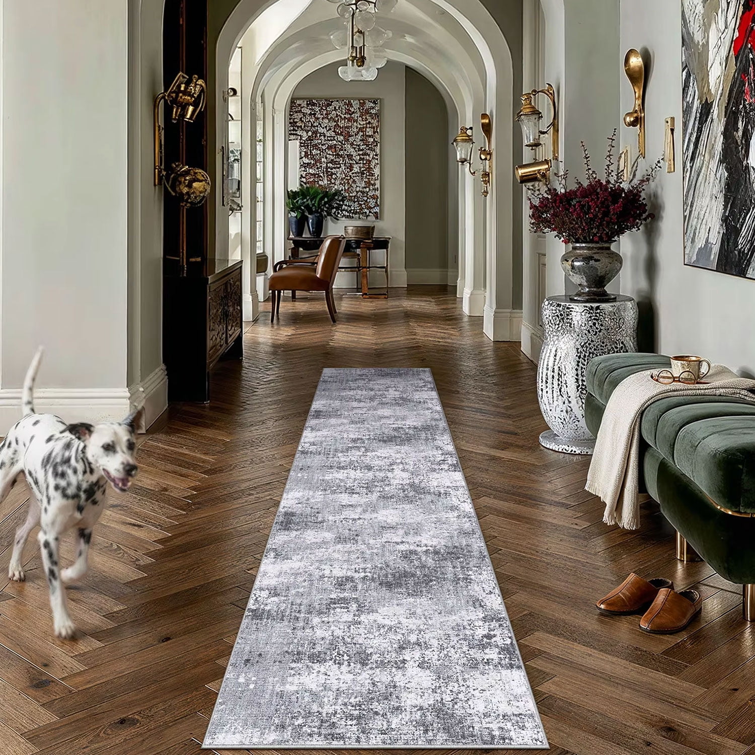 berthmeer 2' x 8' abstract hall runner rugs non-slip, gray