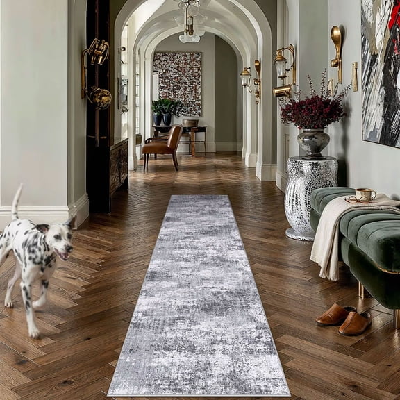BERTHMEER 2' x 8' Abstract Hall Runner Rugs non-slip, Gray