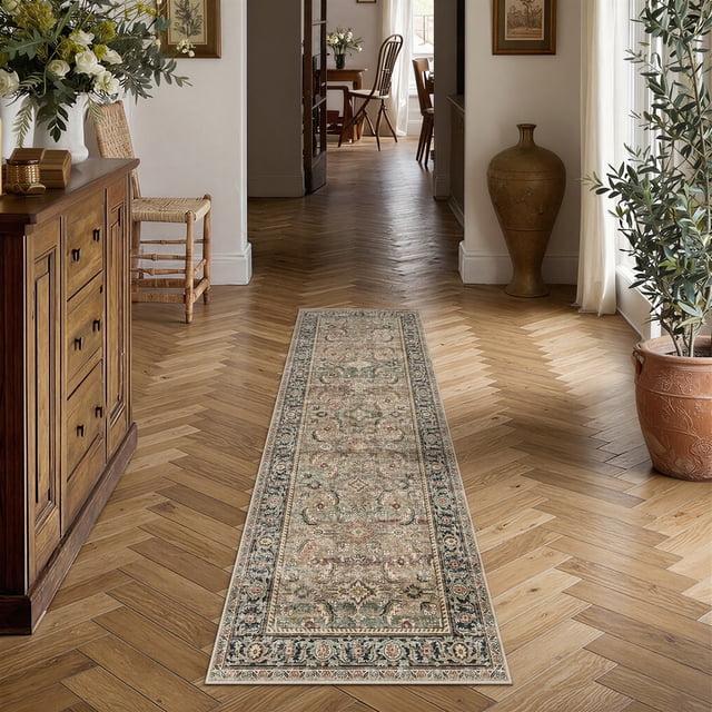 BERTHMEER 2'x10' Brown Long Runner Rugs for Hallway Entryway Bathroom Bedroom Kitchen Non Skid Washable Vintage Traditional Distressed Runner Rugs
