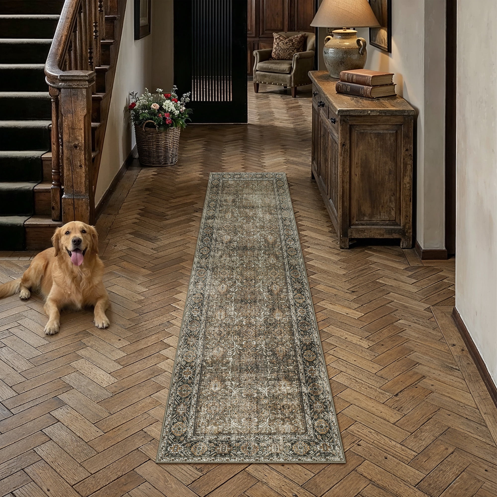 berthmeer 2'x10' runner rugs for hallway kitchen entryway indoor machine washable non-slip, brown