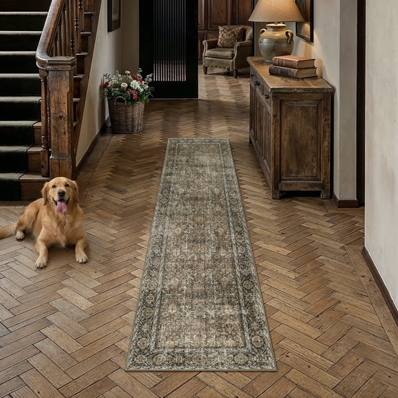 BERTHMEER 2'x10' Runner Rugs for Hallway Kitchen Entryway indoor Machine Washable Non-slip, Brown