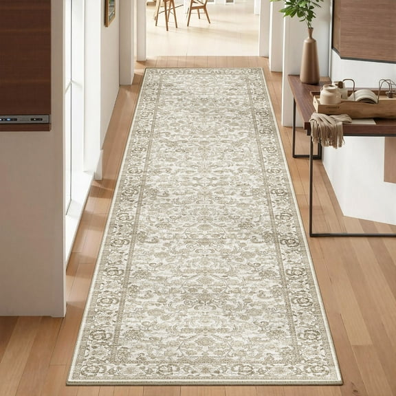 BERTHMEER 2'x10' Vintage Runner Rugs for Hallway Entryway Bathroom Bedroom Kitchen Non Skid Washable Oriental Traditional Brown Runner Rugs