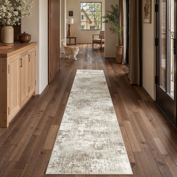 BERTHMEER 2'x10' Washable Abstract Runner Rugs for Hallway Kitchen Entryway Non-slip, Beige