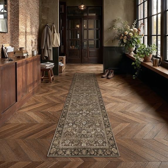 BERTHMEER 2'x10' Washable Long Runner Rugs for Hallway Kitchen Entryway Non-slip, Brown