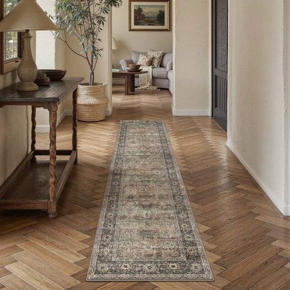 BERTHMEER 2'x10' Washable Runner Rugs for Hallway Entrance Bedroom Entryway Kitchen Non Slip Vintage Oriental Traditional Distressed Runner Rugs,Brown