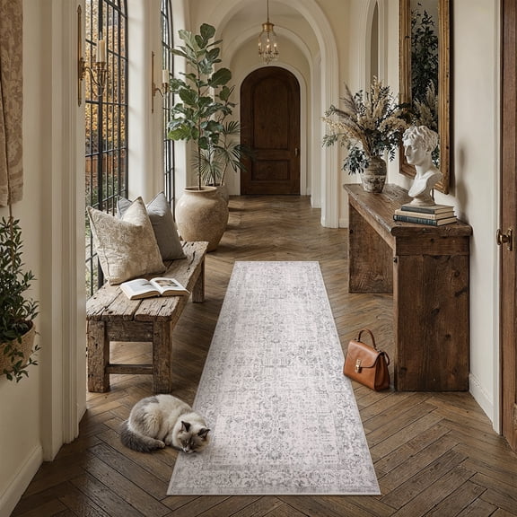 BERTHMEER 2'x10' Washable Runner Rugs for Hallway Kitchen Entryway Non-slip, Gray